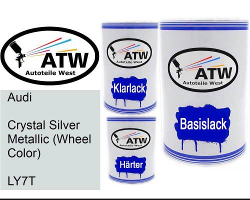 Audi, Crystal Silver Metallic (Wheel Color), LY7T: 500ml Lackdose + 500ml Klarlack + 250ml Härter - Set, von ATW Autoteile West.
